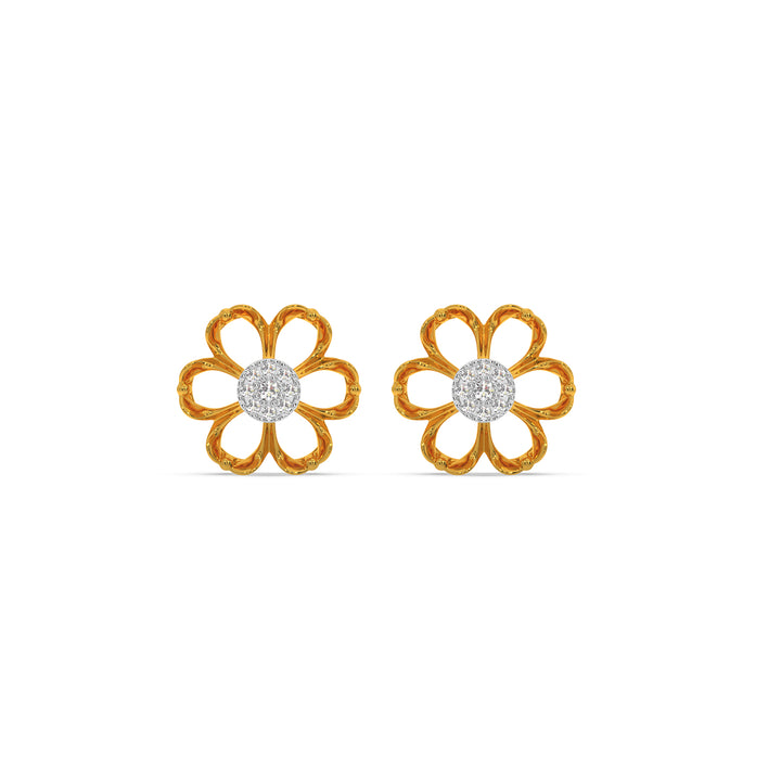 Pink Flower Earrings, 14K Gold & Gemstone Studs, Two of Most